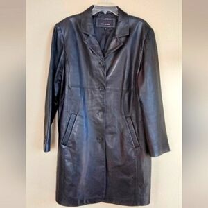 Genuine leather Jones New York size XL black trench coat - Y2K
